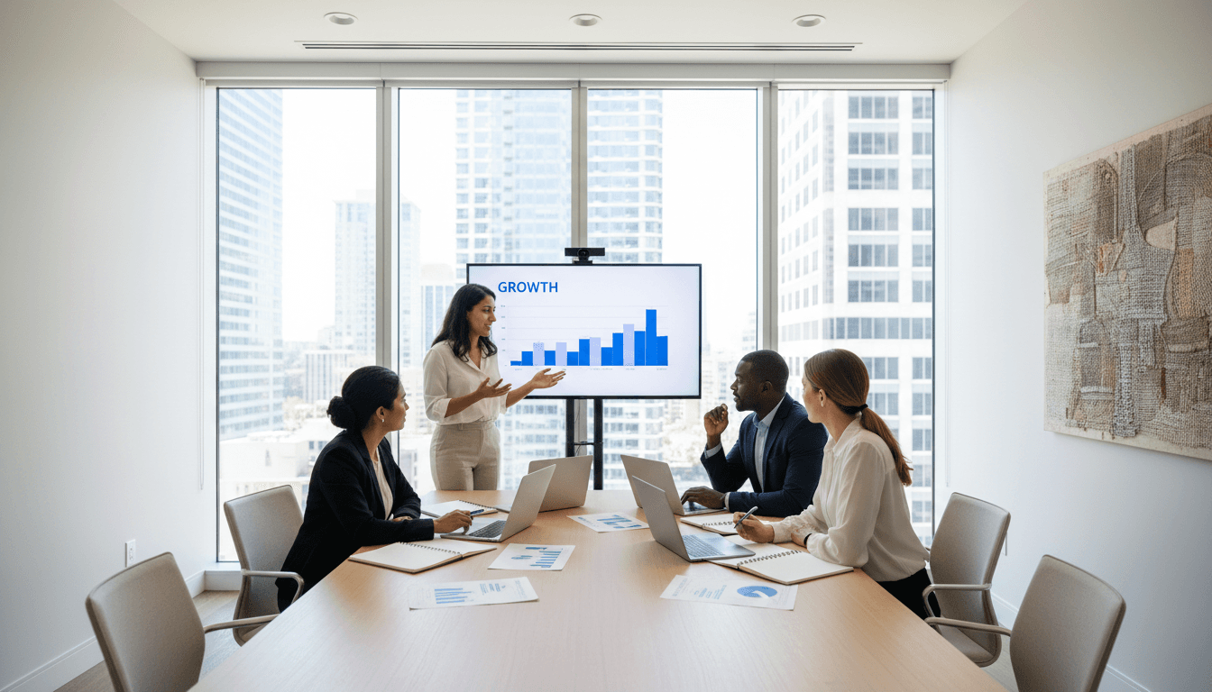 Business team collaborating in modern office