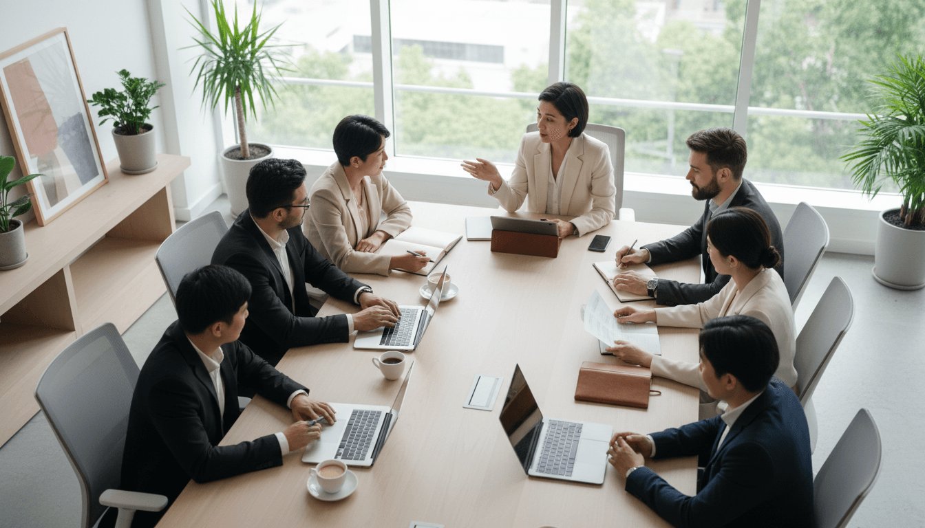 NTUI Global Inc consulting team working together in modern office space