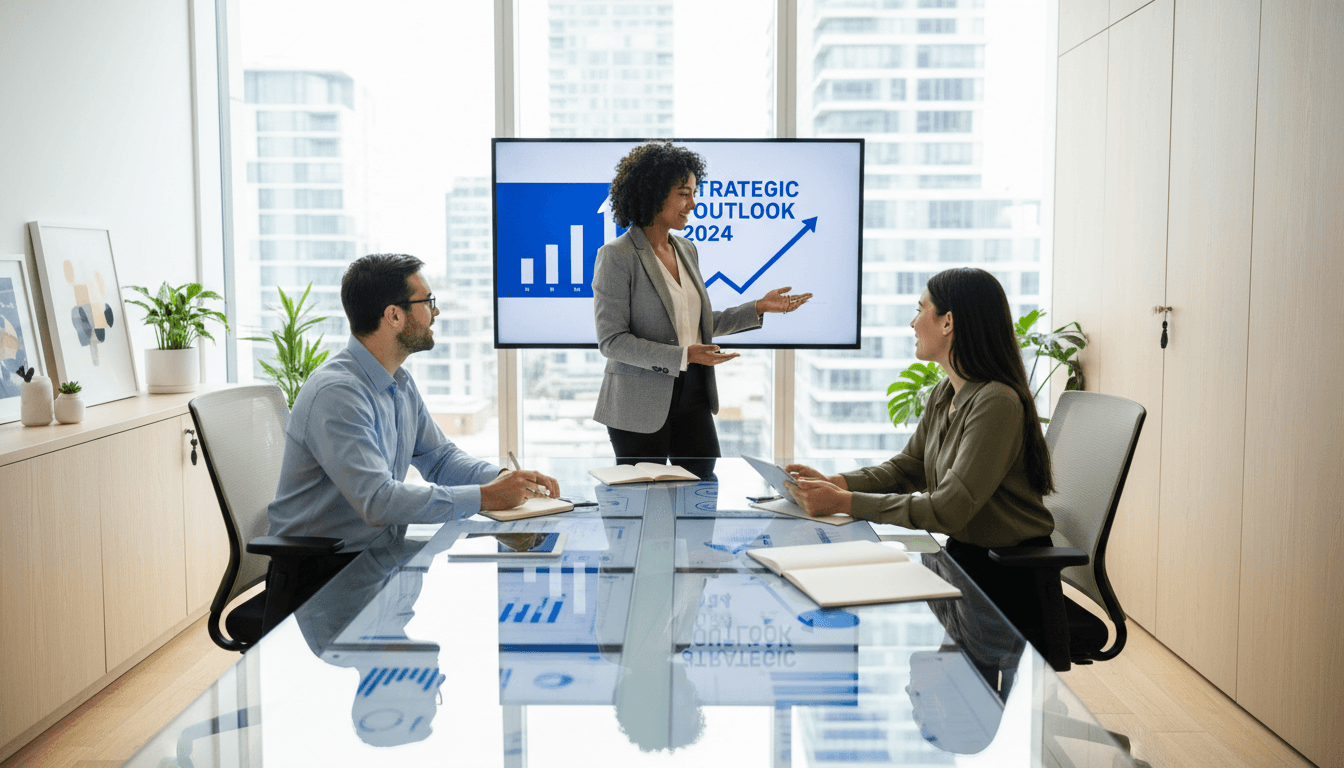 Professional consultants in a modern office discussing business strategy